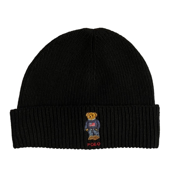 POLO RALPH LAUREN Casual Polo Bear Knit Beanie Hat in Black